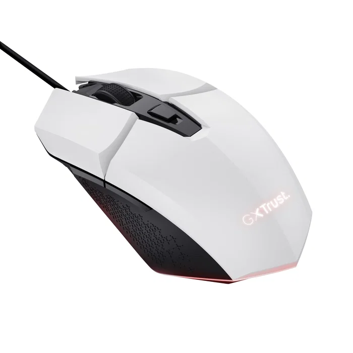 Trust GXT 109W Felox Ratón Gaming para Mano Derecha, USB Tipo A, Óptico 6400 DPI, 6 Botones Programables, LED Multicolor, Cable 1.5m, Blanco