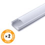 Greenice Pack 2 Perfil de Aluminio para LEDs Difusor Opal Tira 2M