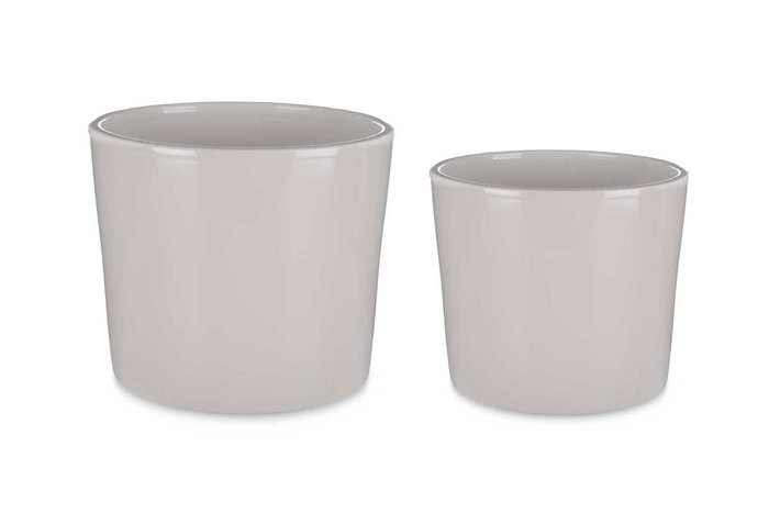 Ibergarden Set de 2 Macetas de Cerámica Cilindro Gris
