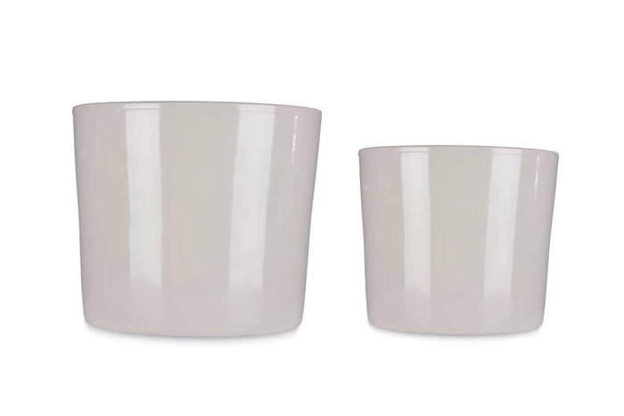 Ibergarden Set de 2 Macetas de Cerámica Cilindro Gris