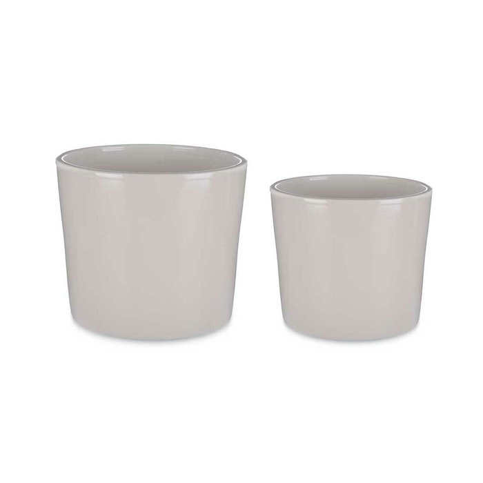 Ibergarden Set de 2 Macetas de Cerámica Cilindro Gris