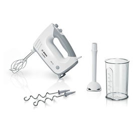 Bosch Batidora de Mano ErgoMixx MFQ36440 450 W - Blanca con Varillas y Ganchos para Amasar, 5 Velocidades, Turbo