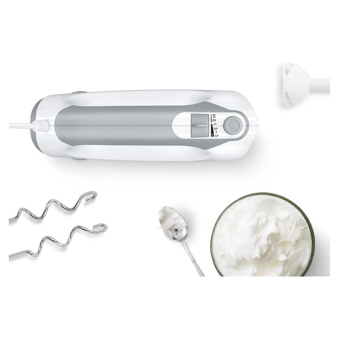 Bosch Batidora de Mano ErgoMixx MFQ36440 450 W - Blanca con Varillas y Ganchos para Amasar, 5 Velocidades, Turbo