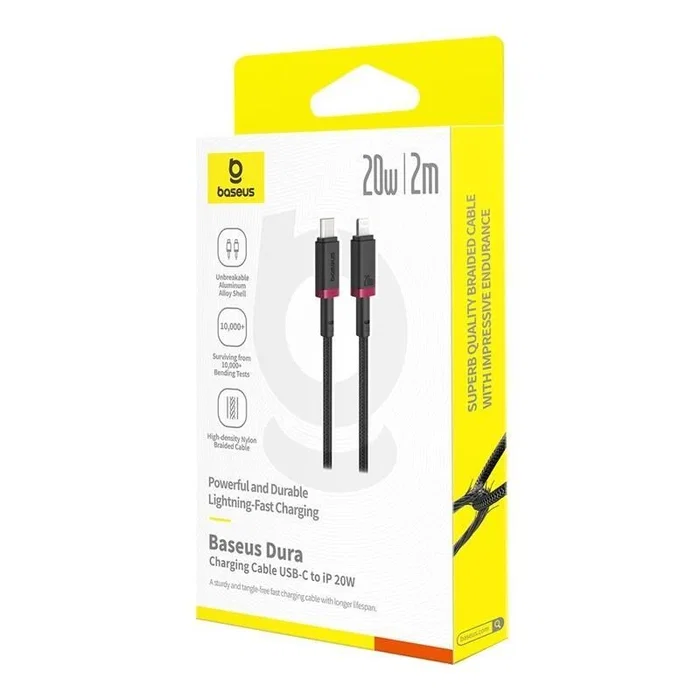 Baseus Dura Cable de Carga Rápida Tipo C para IP 20W 2m Negro y Rojo