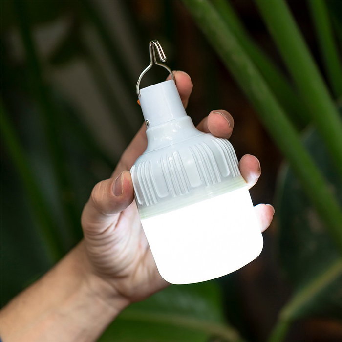 New Garden Bombilla LED Portátil Recargable, 500 lm, IP44, Luz Blanca con 2 Intensidades e Intermitente, Incluye Gancho y Cable USB Tipo C, 8 x 15 cm, Pack de 2 Unidades