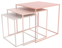 DKD Home Decor Set de 3 Mesas de Centro de Metal Rosa Palo