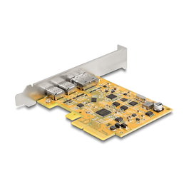 DeLOCK PCI Express x4 Card to 2 x External USB Type-C 10 Gbps Ports (DP Alt Mode) for PC, 1 x DisplayPort, PCIe 3.0, Metallic Yellow, Windows Linux, 1 Unit