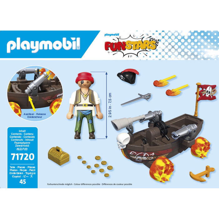 Playmobil Barco Pirata Racing Funstars 71720 - Juguete de Carreras con Capitán, Sable, Catalejo y Cofre del Tesoro