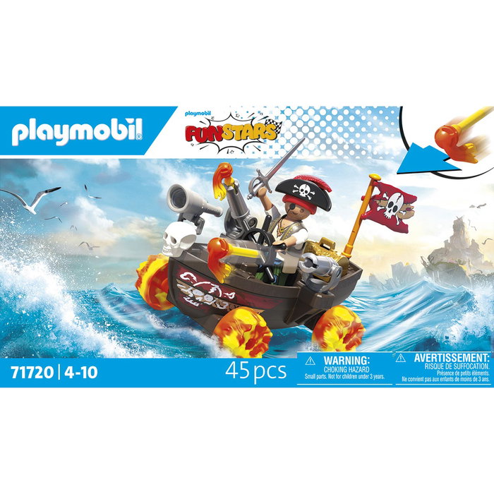 Playmobil Barco Pirata Racing Funstars 71720 - Juguete de Carreras con Capitán, Sable, Catalejo y Cofre del Tesoro