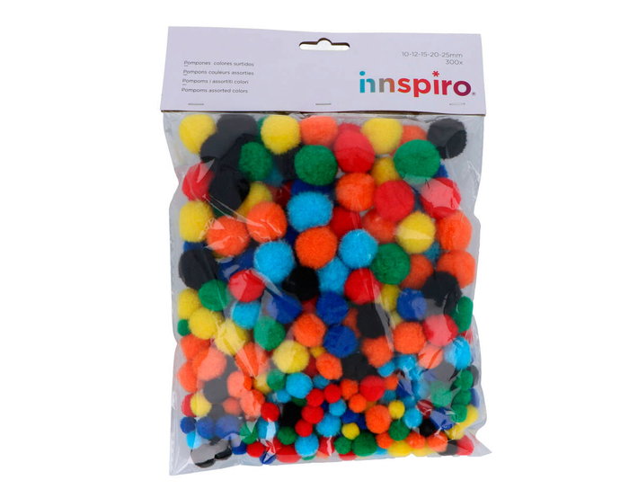 Innspiro Surtido de 300 Pompones Acrílicos de Medidas y Colores Variados