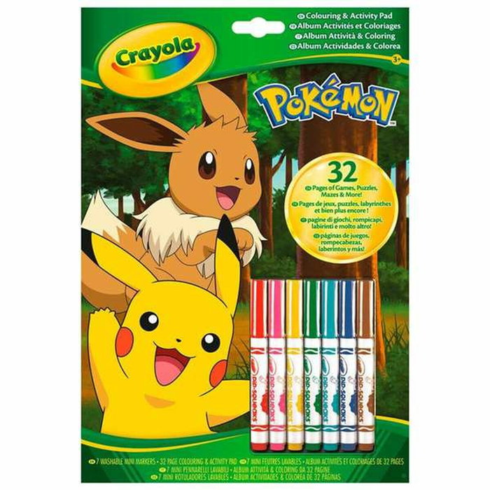 Crayola Libro de Actividades Pokémon con 7 Rotuladores Lavables