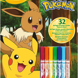 Crayola Libro de Actividades para Colorear Pokemon con 7 Rotuladores Pip Squeaks Lavables, 32 Páginas, Español, Ref 04-2746