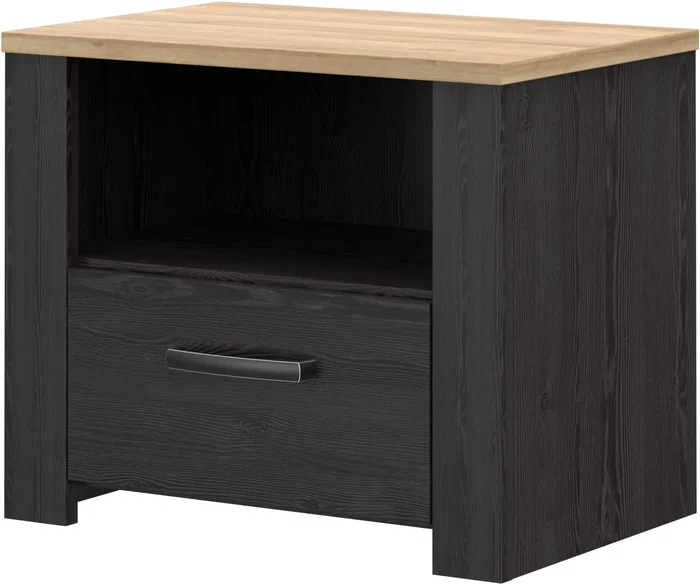 BOHOL Mesita de noche con ajón y estante, Roble / Blanco, 61.6x42x52 cm - BHLK011M954