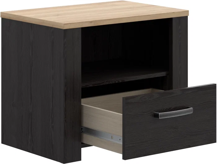 BOHOL Mesita de noche con ajón y estante, Roble / Blanco, 61.6x42x52 cm - BHLK011M954