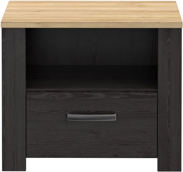 BOHOL Mesita de noche con ajón y estante, Roble / Blanco, 61.6x42x52 cm - BHLK011M954