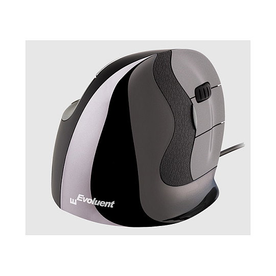 Evoluent VMDS Ratón Vertical Ergonómico para Diestros con 6 Botones y Cable USB Tipo A Negro Plata