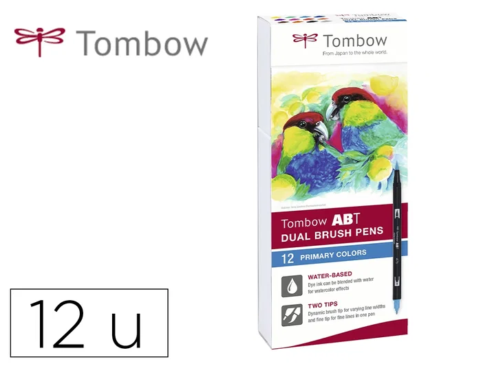 Tombow Estuche 12 Rotuladores Dual Brush Doble Punta Pincel Colores Primarios