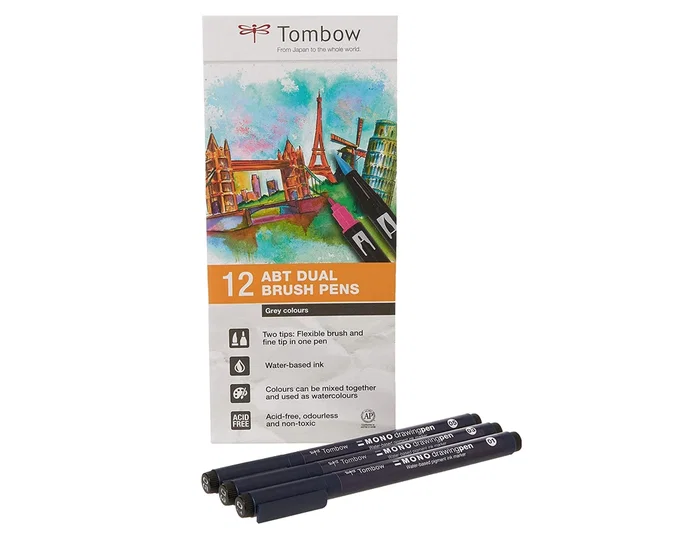 Tombow Estuche 12 Rotuladores Dual Brush Doble Punta Pincel Colores Primarios
