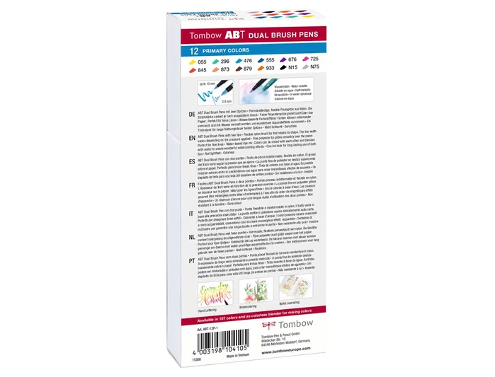 Tombow Estuche 12 Rotuladores Dual Brush Doble Punta Pincel Colores Primarios