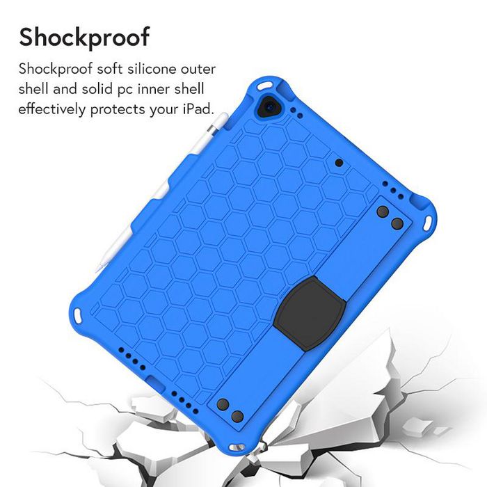 eSTUFF Funda Protectora HONEYCOMB EVA Antigolpes para Apple iPad Air 10.5, iPad Pro 10.5, iPad 10.2 con Asa, Soporte y Correa de Hombro, Azul