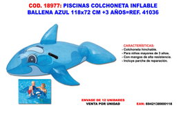 Piscina de colchón inflable Ballena Azul 118x72 cm