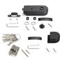 Emuca Kit cerradura y cerradero para puerta doble de cristal, puerta vidrio 8-12mm, acero y aluminio, pintado negro