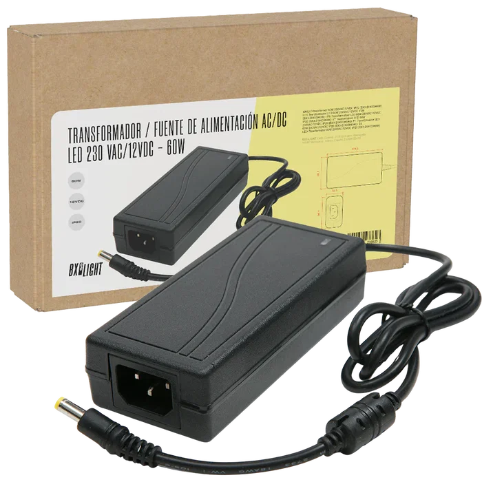 BX3 Light Transformador LED 60W 230VAC/12VDC IP20, Fuente de Alimentación 12V 5A para Tiras LED, Luminarias MR16/G4, Interior BX3 Light Transformador LED 60W 230VAC/12VDC IP20, Fuente de Alimentación 12V 5A para Tiras LED, Luminarias MR16/G4, Interior