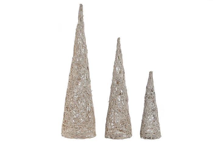 DKD Home Decor Cono Navidad Alpina Ratan LED Crema 20 x 80 x 20 cm Set 3 (2 Unidades)