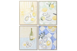 DKD Home Decor Cuadro Lienzo Limones y Ostras 3D (4 Piezas)