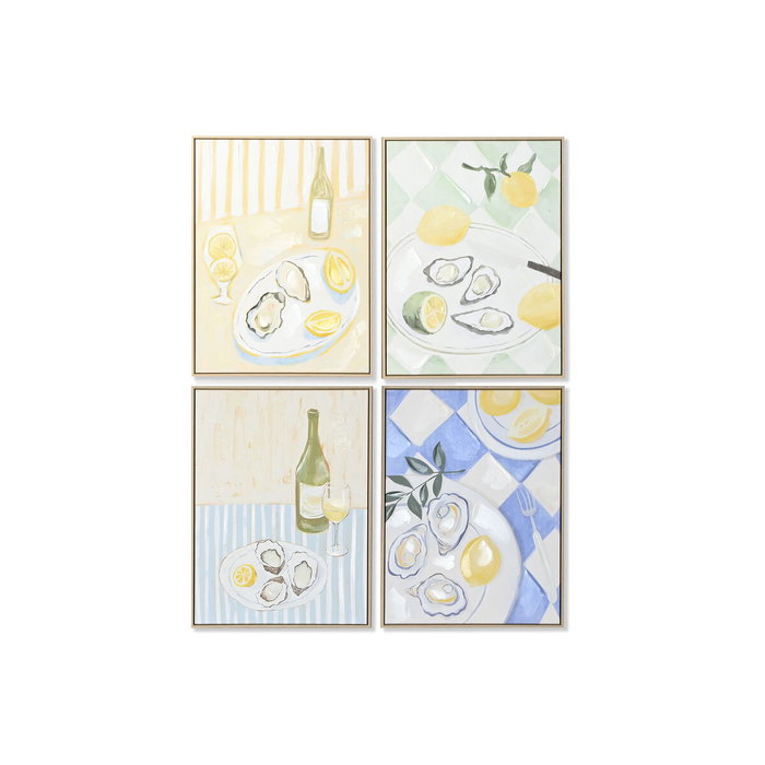 DKD Home Decor Cuadro Lienzo Limones y Ostras 3D (4 Piezas)
