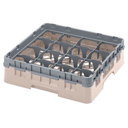 CAMBRO - 16S318-184 - Cesta de lavado 16 comp. 1 altura - 10,9 cm Ø máx. - alt. máx. 9,4 cm - 50 x 50 x 14,3 cm - Beige