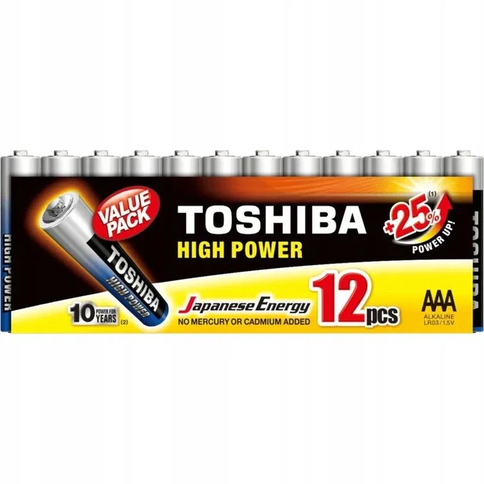 Toshiba MP-12 - Pack de 12 Pilas AAA Alcalinas High Power 1.5V LR03 para Mandos, Cámaras, Juguetes y Más