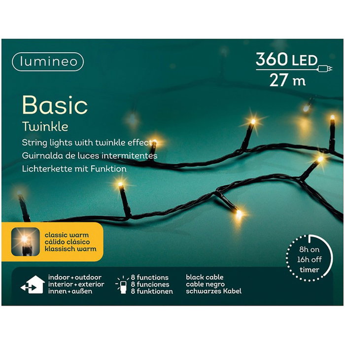 Lumineo Guirnalda Basic Multifunción de 27 m con 360 LEDs Cálida Clásica
