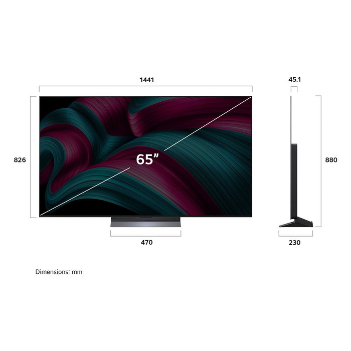 LG OLED evo AI C5 65" Smart TV 4K Ultra HD OLED 165 cm, WebOS, Procesador a9 Gen 8, 120 Hz, HDR, Dolby Atmos, Negro - Modelo OLED65C58LA.AEU