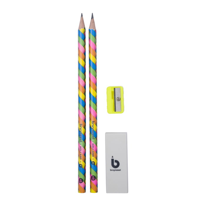 Bruynzeel Set de lápices de grafito neón HB con sacapuntas y goma de borrar