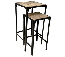 DKD Home Decor Set de 2 Mesitas Auxiliares de Hierro y Madera Natural y Negro