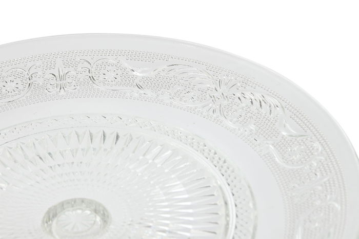 DKD Home Decor Plato Básico Transparente de Cristal con Pie, Apto para Microondas y Lavavajillas, 23 x 23 cm