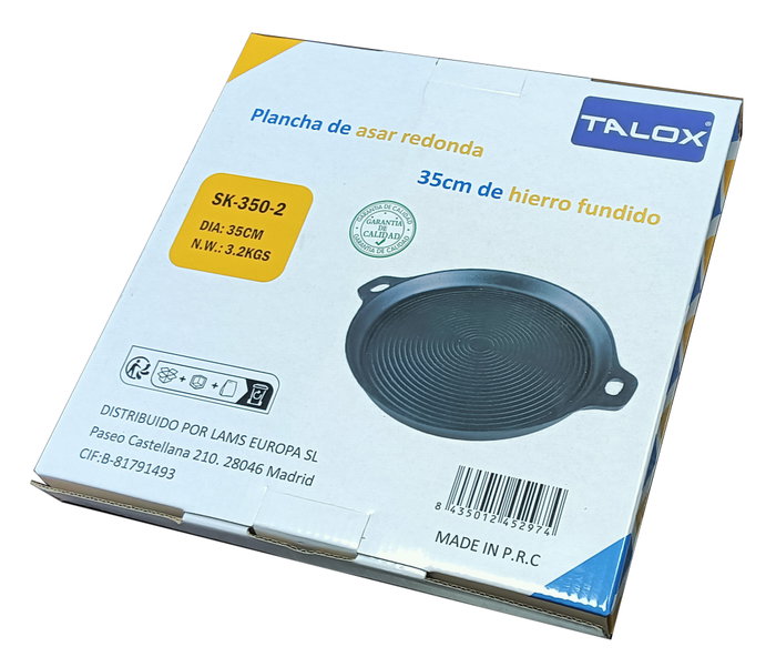 TALOX Plancha de asar redonda de hierro fundido Ø35 cm