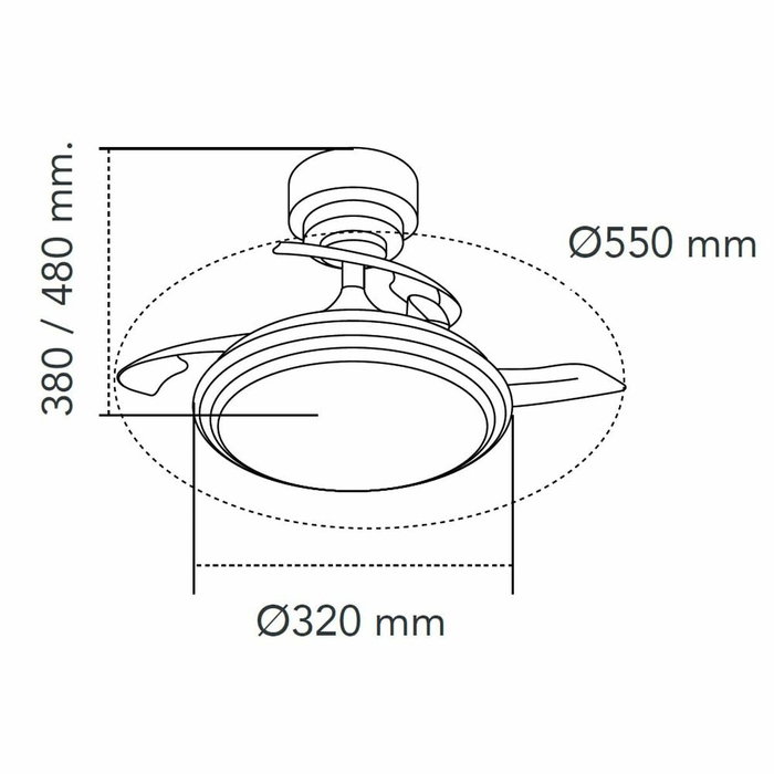 Cristalrecord Antila mini xs Ventilador de techo LED plata con aspas retráctiles