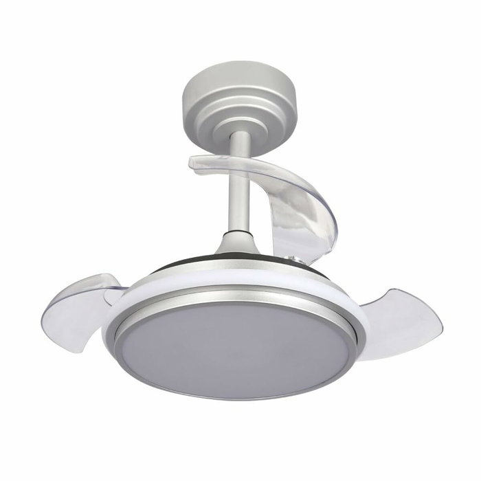 Cristalrecord Antila mini xs Ventilador de techo LED plata con aspas retráctiles