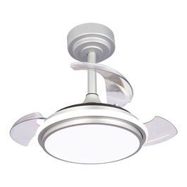 Cristalrecord Antila Mini XS Ventilador de Techo DC con LED 3CCT, Aspas Retráctiles de 55cm, 35W 3000LM, 6 Velocidades, Función Brisa e Inversa, Mando a Distancia, Plata