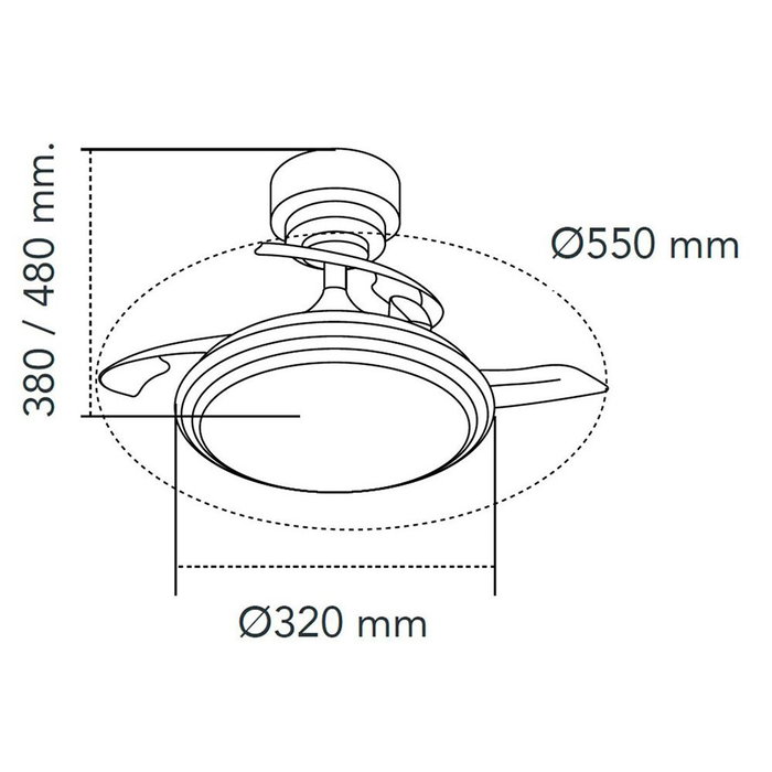 Cristalrecord Antila Mini XS Ventilador de Techo DC con LED 3CCT, Aspas Retráctiles de 55cm, 35W 3000LM, 6 Velocidades, Función Brisa e Inversa, Mando a Distancia, Plata