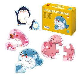 DOHE Caja de 4 Puzzles Progresivos de Animales (2-3 piezas)