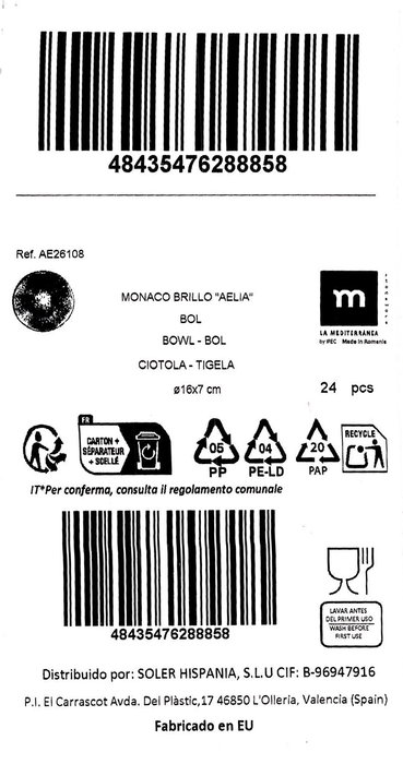 La Mediterranea Bol Aelia Monaco Brillo Ø16 cm (24 Unidades) La Mediterranea Bol Aelia Monaco Brillo Ø16 cm (24 Unidades)