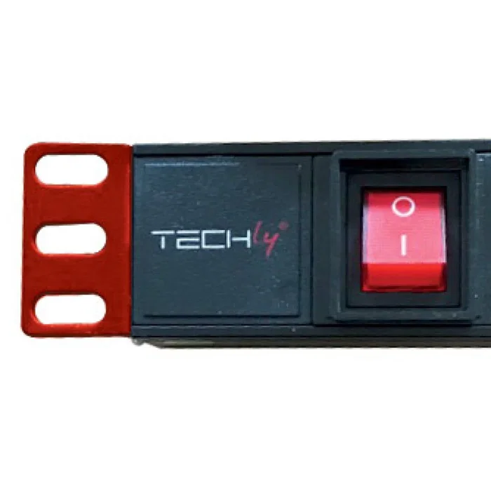 Techly Regleta 19" 8 Tomas Schuko con Interruptor ON/OFF - 2m Cable Negro/Rojo - Conector C14 16A 250V