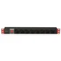 Phasak Regleta 19 pulgadas de 8 tomas Schuko con interruptor y conexión C14, 2 m, Negro/Rojo