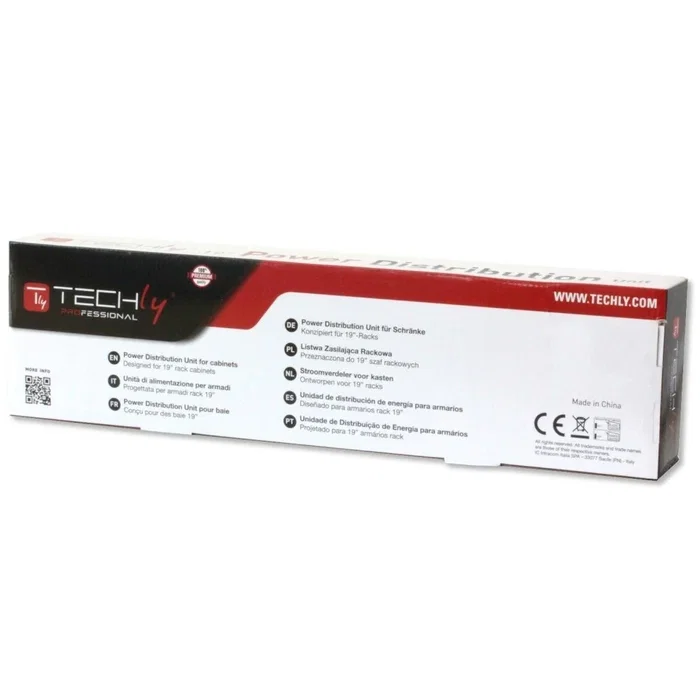 Phasak Regleta 19 pulgadas de 8 tomas Schuko con interruptor y conexión C14, 2 m, Negro/Rojo