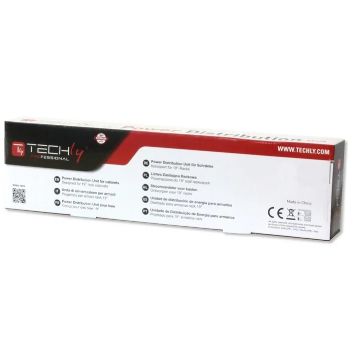 Techly Regleta 19" 8 Tomas Schuko con Interruptor ON/OFF - 2m Cable Negro/Rojo - Conector C14 16A 250V