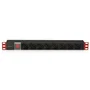 Techly Regleta 19" 8 Tomas Schuko con Interruptor ON/OFF - 2m Cable Negro/Rojo - Conector C14 16A 250V