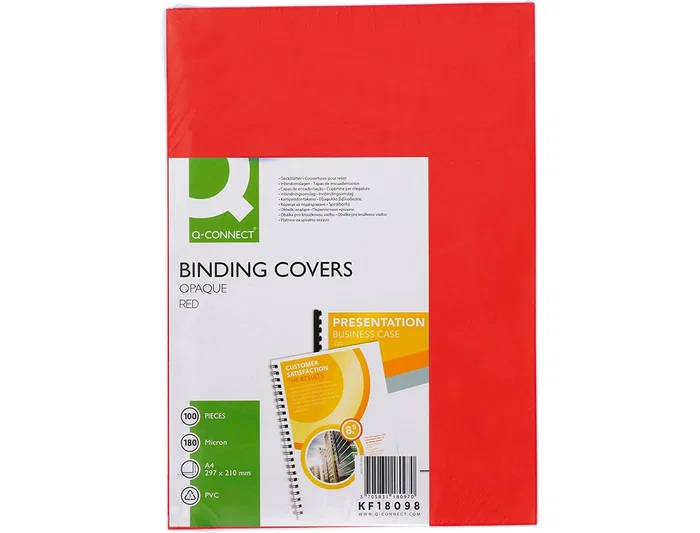 Q-connect Tapas de Encuadernación PVC DIN A4 Opaca Rojo 180 Micras Caja 100 Unidades
